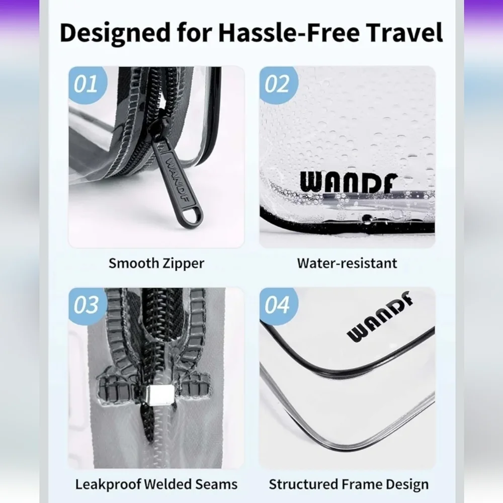 Wandf Transparent Travel Toiletry Bag with Pink and Black Accents